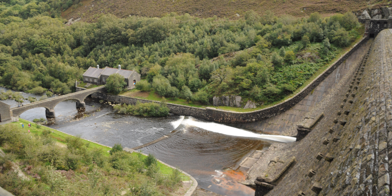 A dam and its outflow.