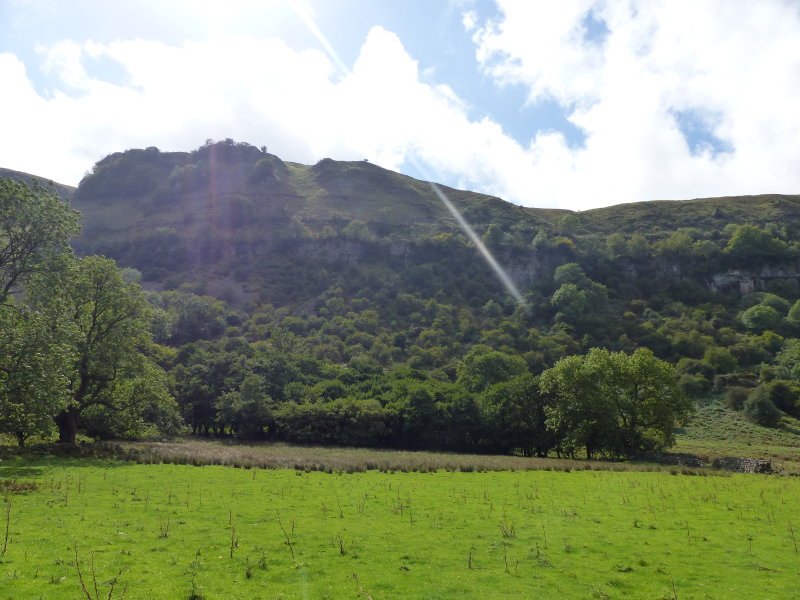 In the secret valley, looking up to the escarpment.