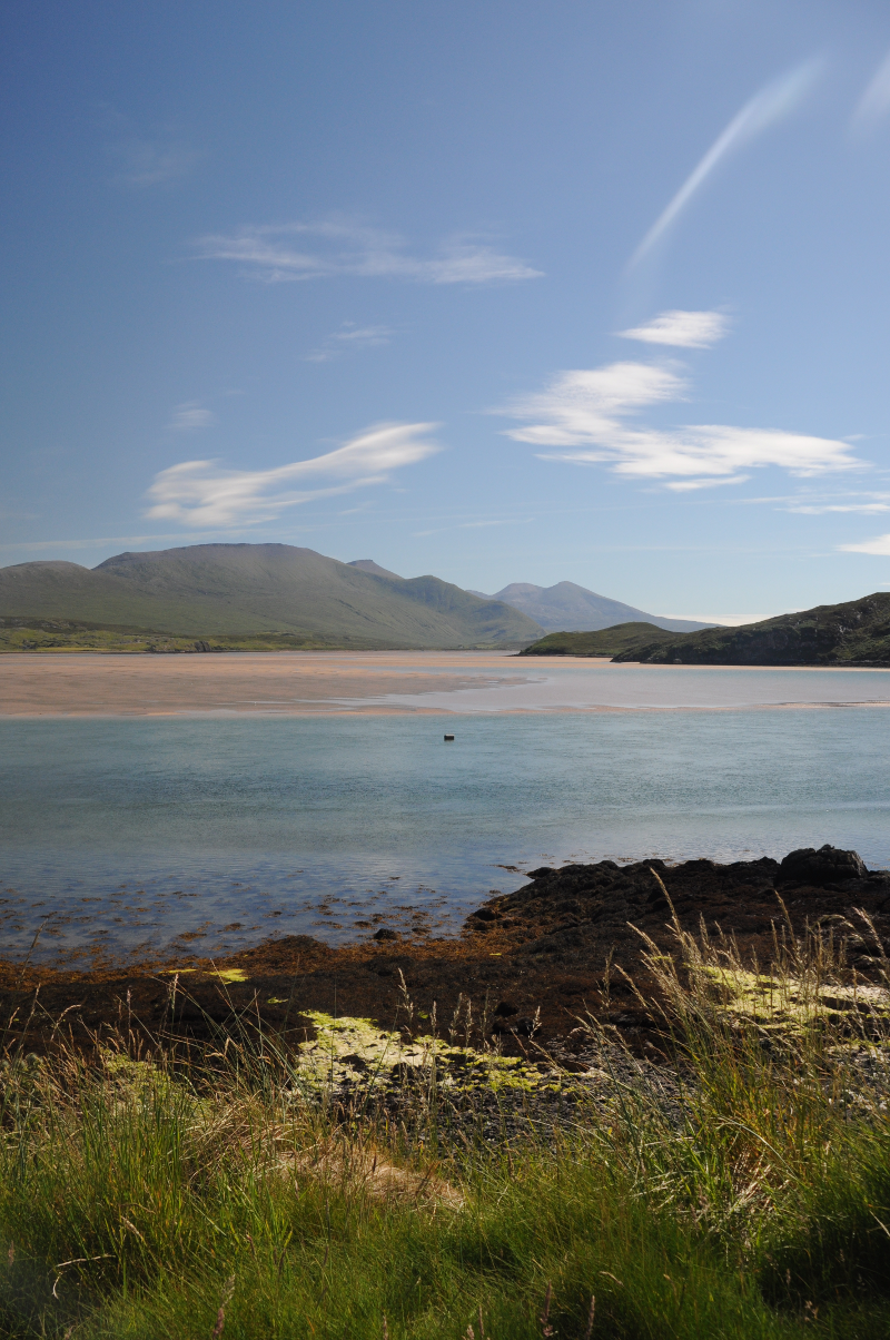 The view South East from the harbour, towards Ben Hope.